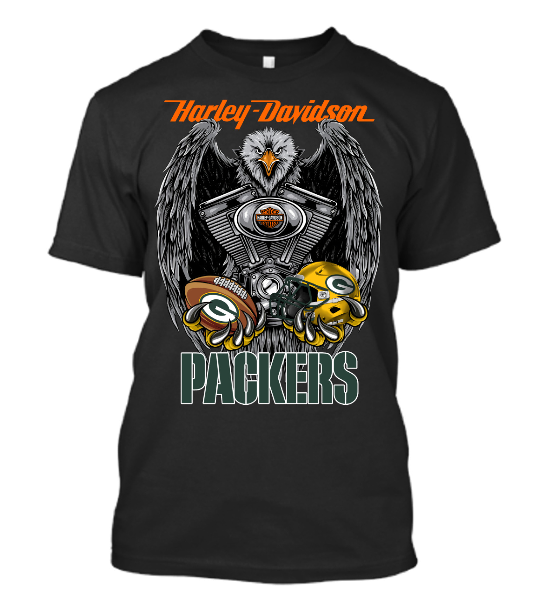 Harley Davidson Packers Nfl Gbp Eagle Motorcycle Helmet Football T-Shirt