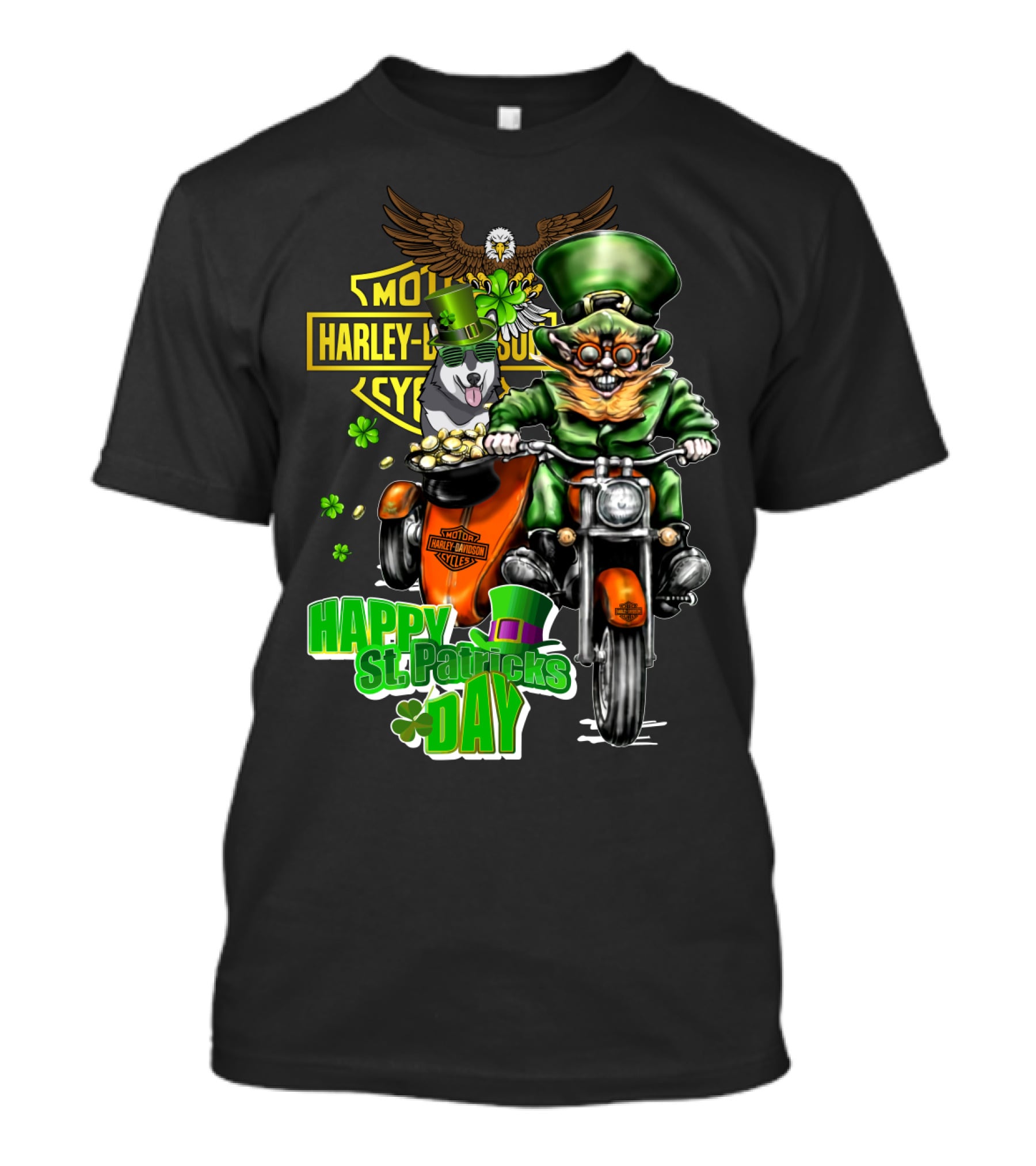 Motor Harley Davidson Cycles Alaskan Malamute Happy St. Patrick's Day T-Shirt
