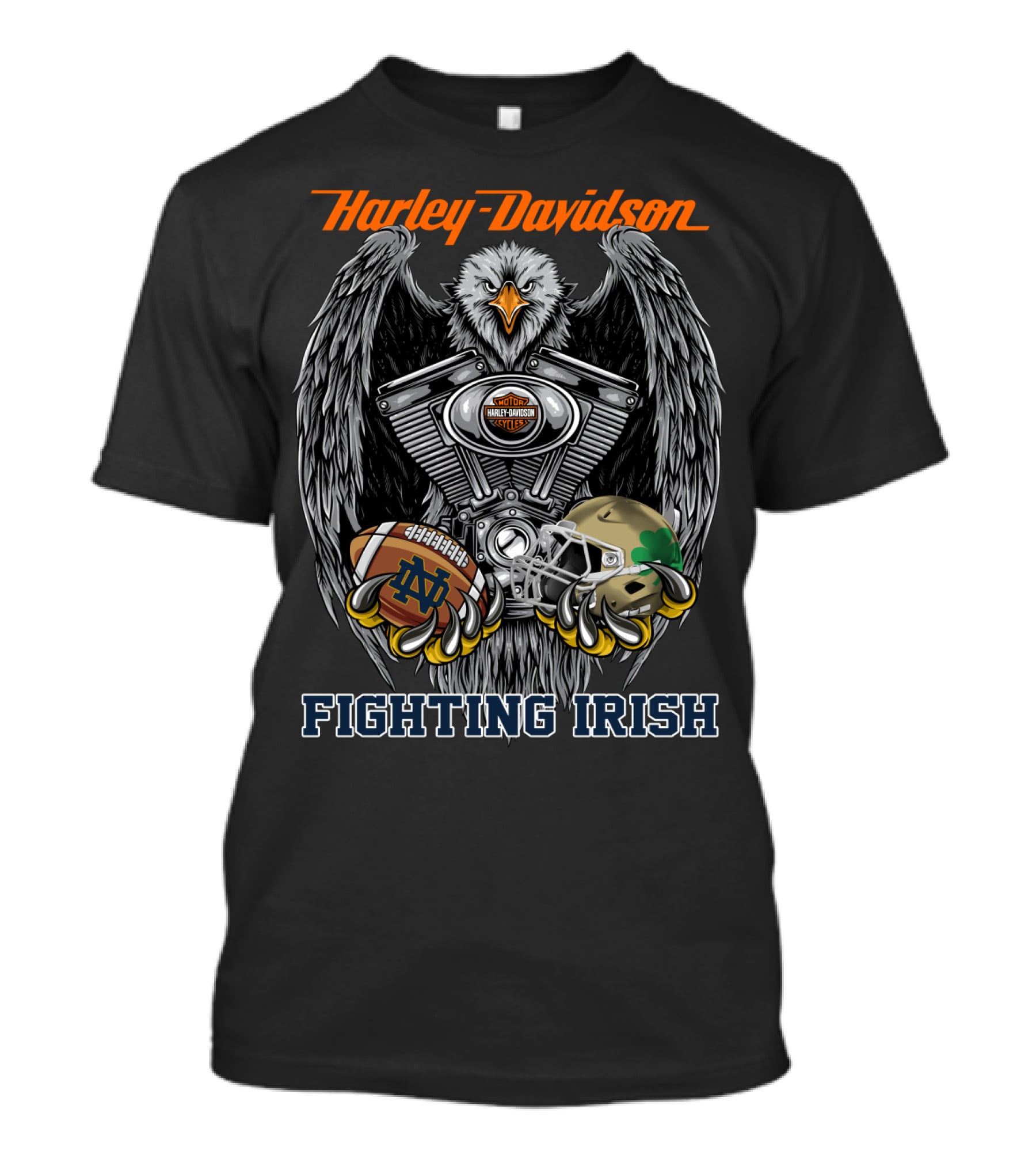Harley Davidson Fighting Irish Notre Dame Football Eagle Engine T-Shirt
