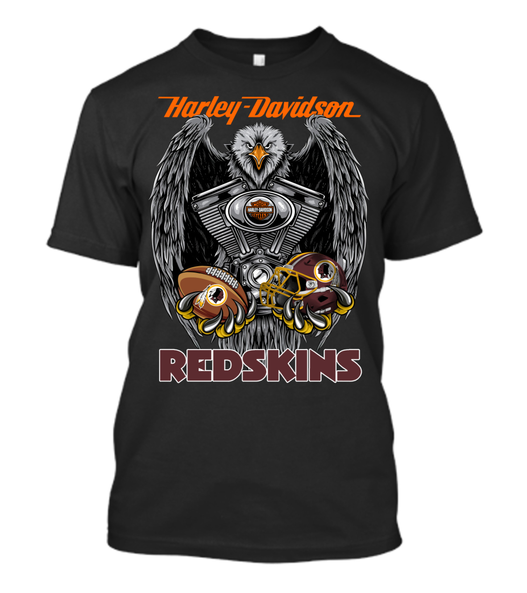 Harley Davidson Redskins Logo With Eagle Holding Football And Helmet T-Shirt