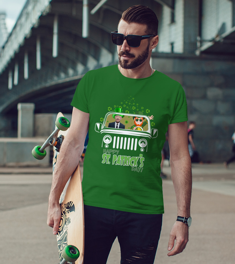 Happy St. Patrick's Day 51 Lyle Lovett Jeep With Leprechaun And Shamrocks T-Shirt