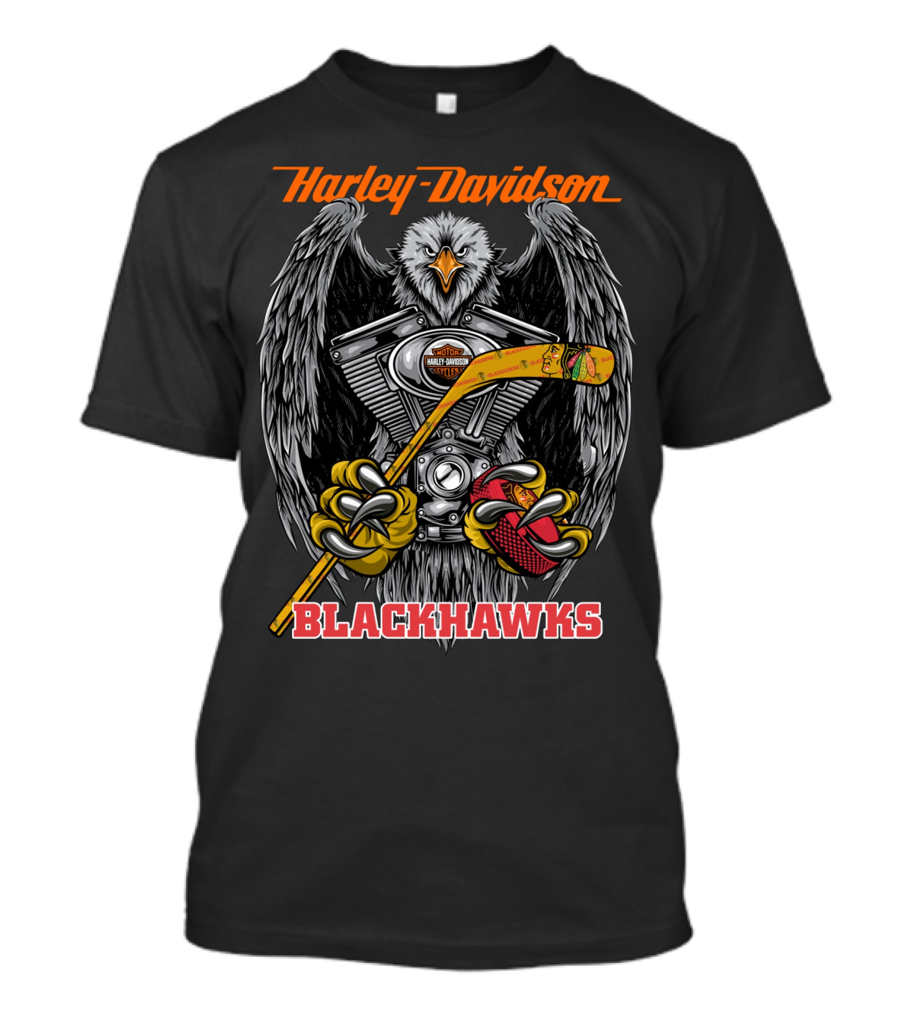 Harley Davidson Blackhawks Engine Eagle Hockey Stick T-Shirt