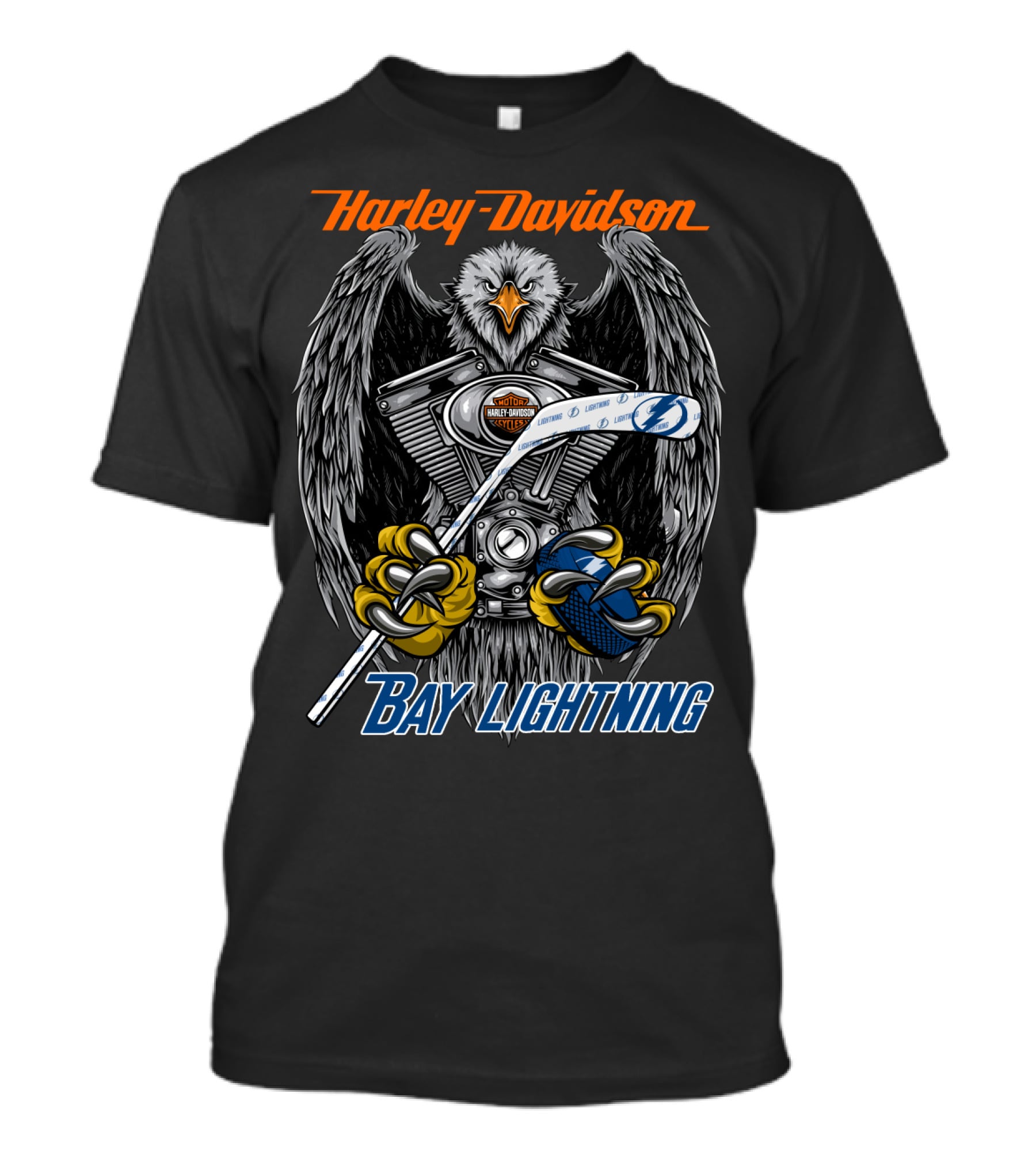Harley Davidson Bay Lightning Nhl Tbl Logo Eagle Engine Hockey Stick T-Shirt