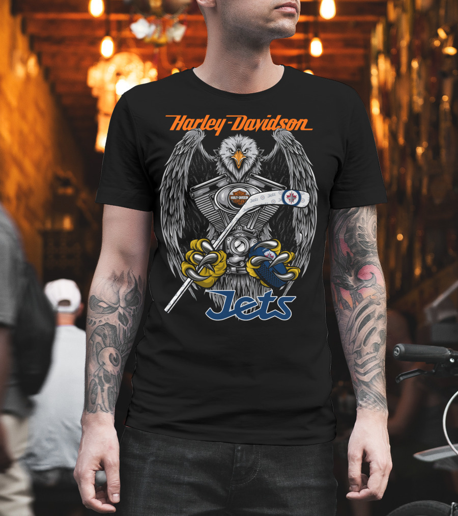 Harley Davidson Nhl Winnipeg Jets Eagle Motorbike Hockey T-Shirt