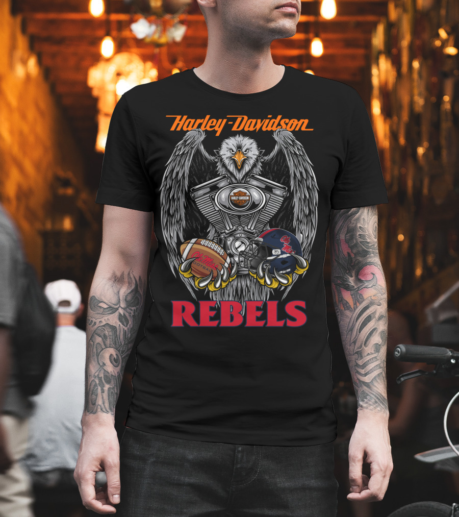 Harley Davidson Rebels Eagle Engine Football Helmet T-Shirt