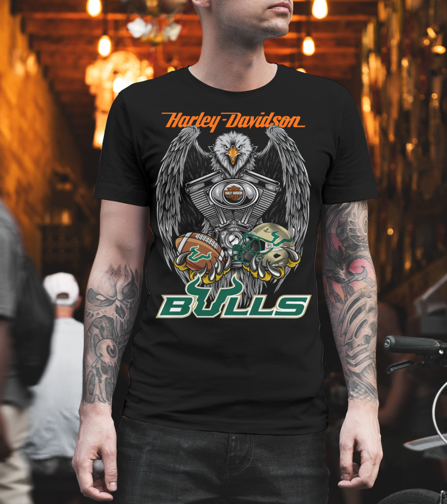 Harley Davidson Bulls Football Helmet And Engine Eagle T-Shirt