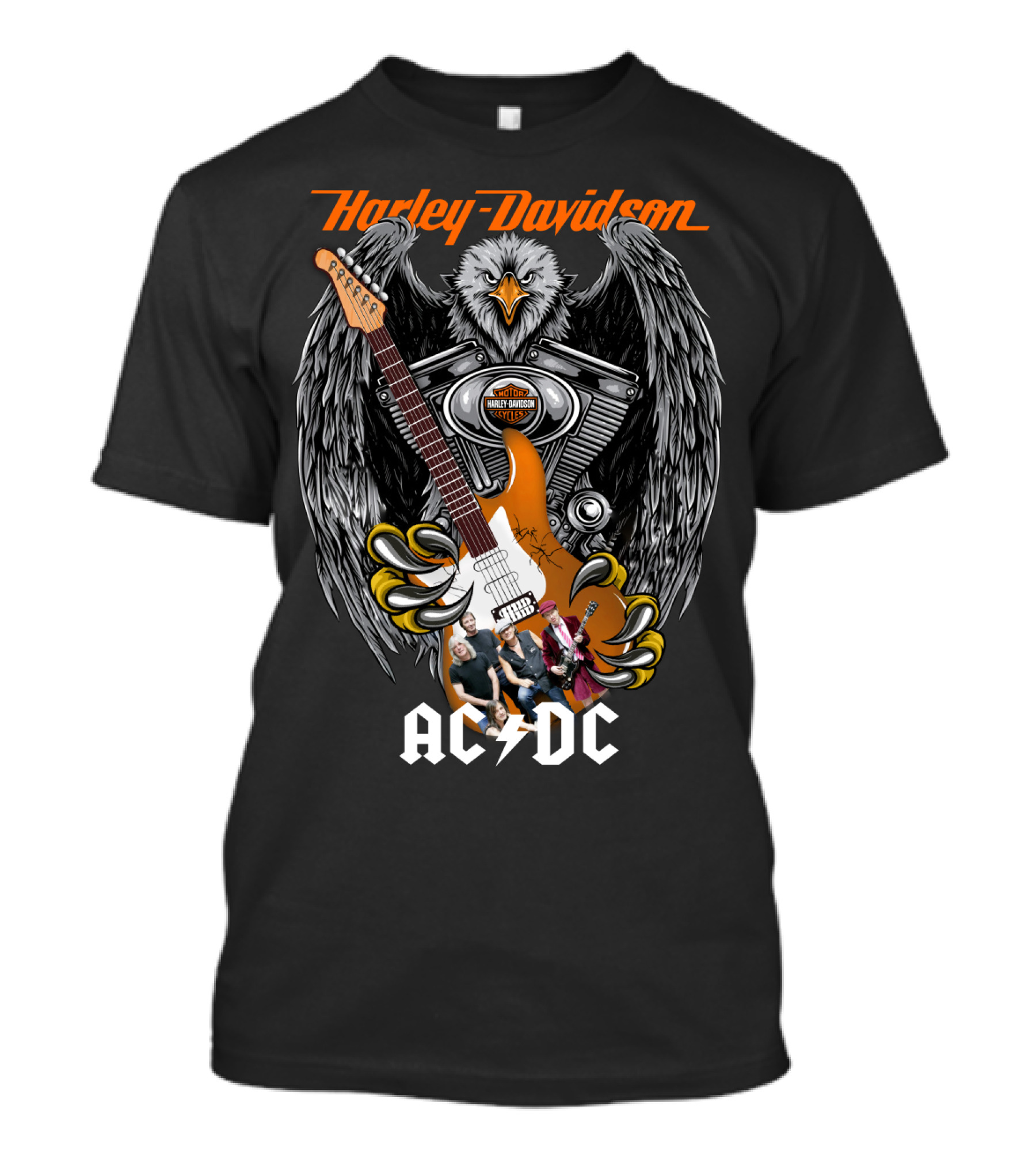 Harley Davidson Motorcycles Eagle Guitar Ac/Dc Band Collaboration T-Shirt