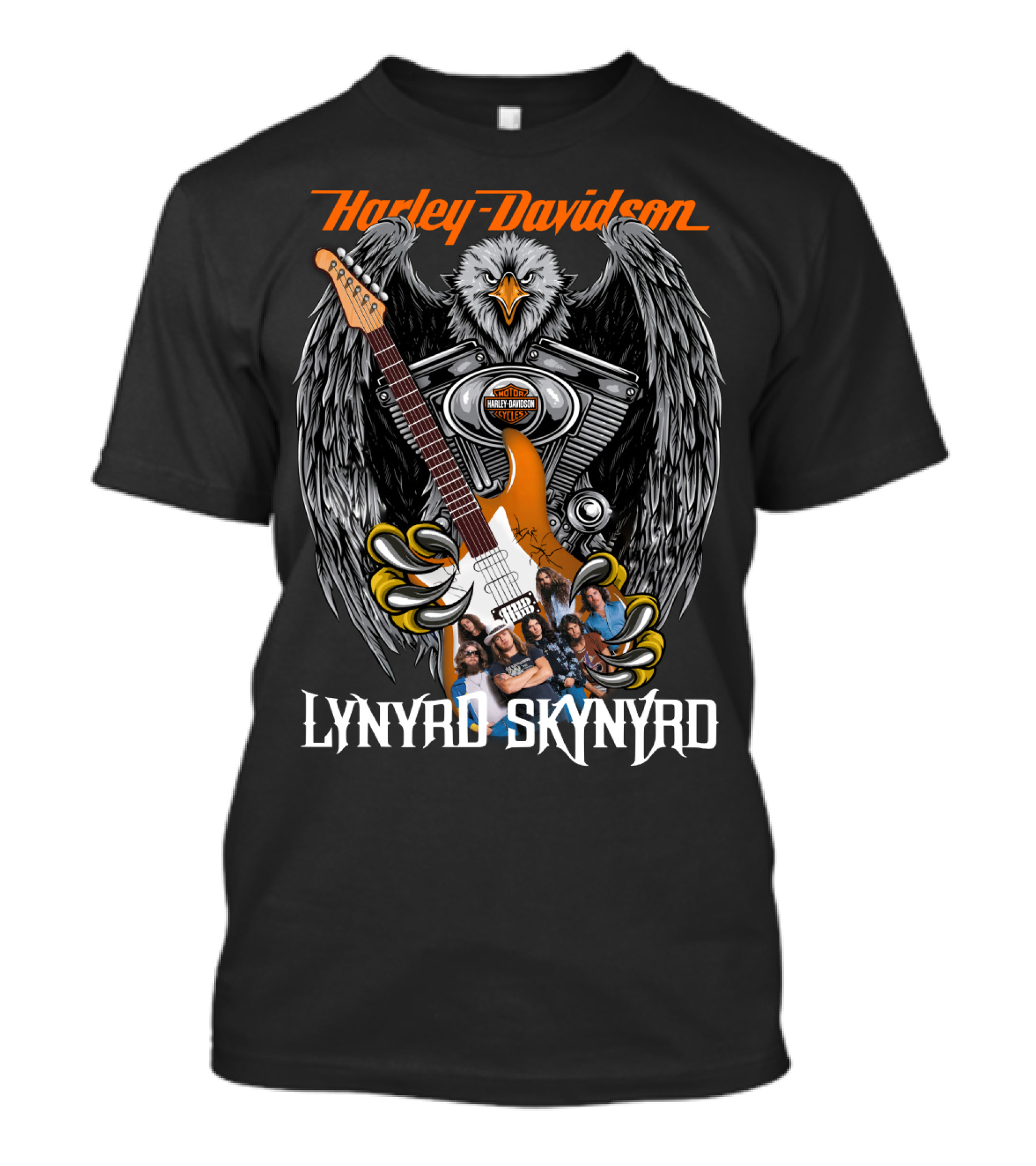 Harley Davidson Eagle V-Twin Engine Lynyrd Skynyrd Band Guitar T-Shirt