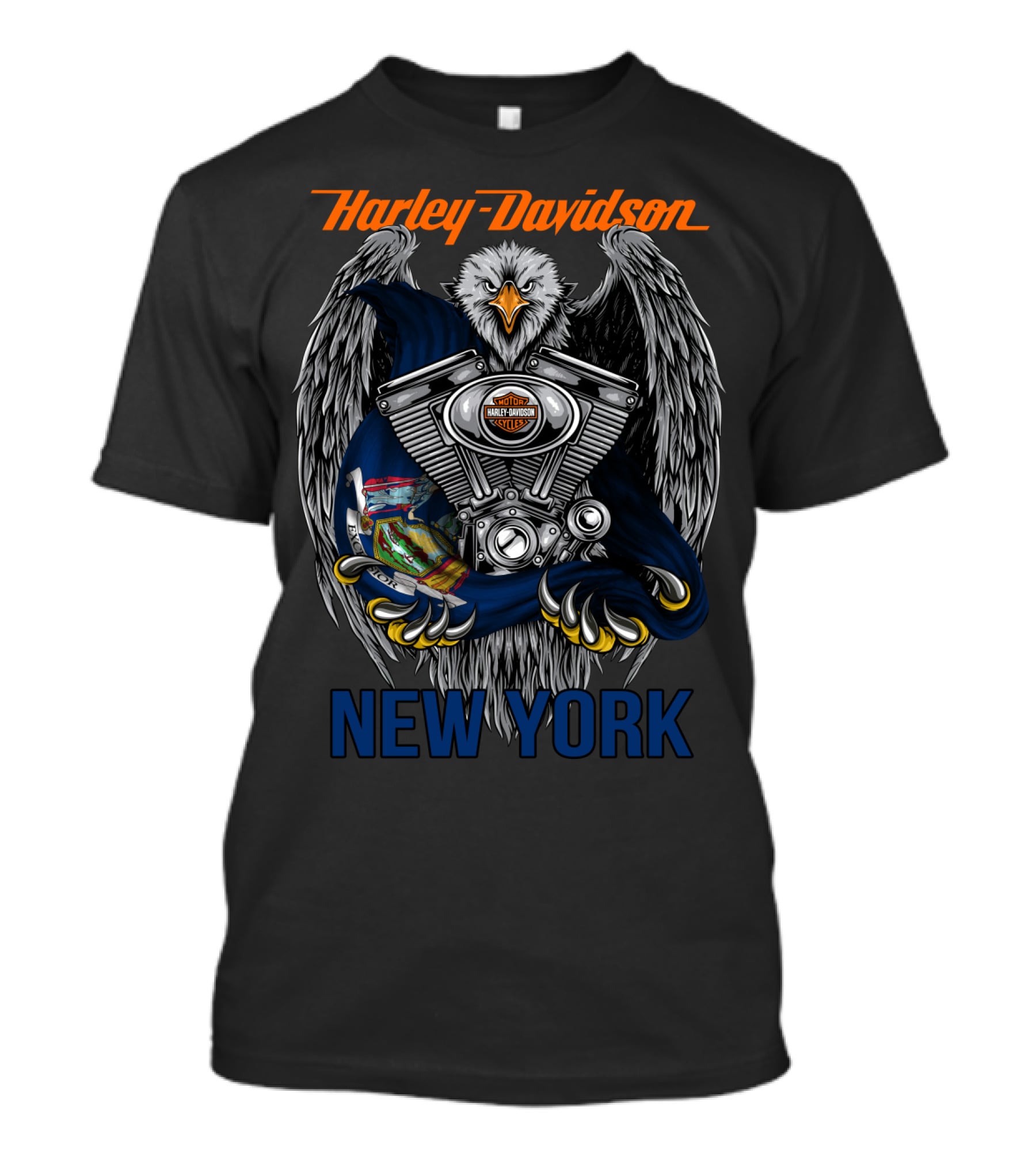 Harley Davidson New York Eagle And Engine Artwork T-Shirt
