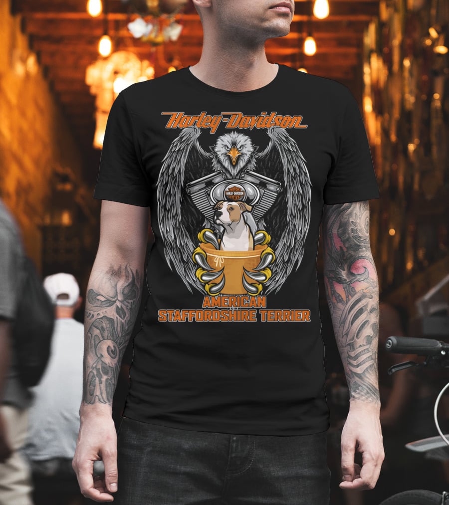 Harley Davidson American Staffordshire Terrier Eagle Engine T-Shirt