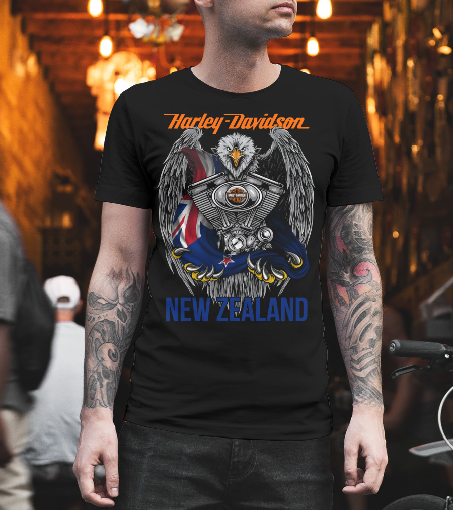 Harley Davidson New Zealand Eagle Engine Flag T-Shirt