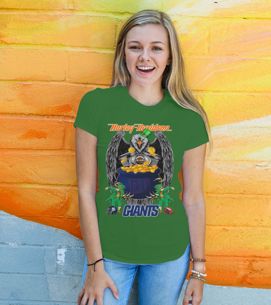 Harley Davidson Eagles And Leprechauns New York Giants Nfl Football T-Shirt