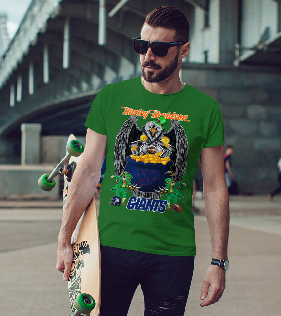 Harley Davidson Eagles And Leprechauns New York Giants Nfl Football T-Shirt