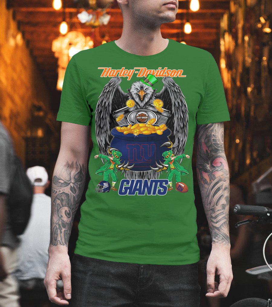 Harley Davidson Eagles And Leprechauns New York Giants Nfl Football T-Shirt