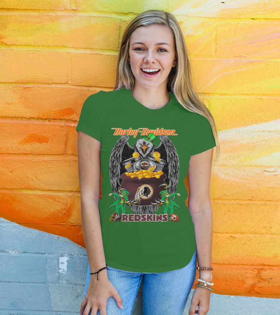 Harley Davidson Redskins Nfl Washington Redskins 46 Eagle Pot Of Gold Leprechauns T-Shirt