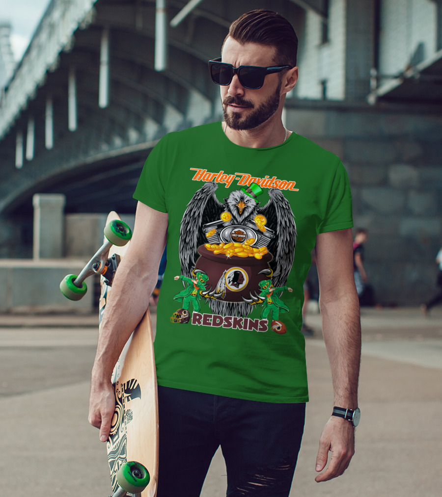 Harley Davidson Redskins Nfl Washington Redskins 46 Eagle Pot Of Gold Leprechauns T-Shirt
