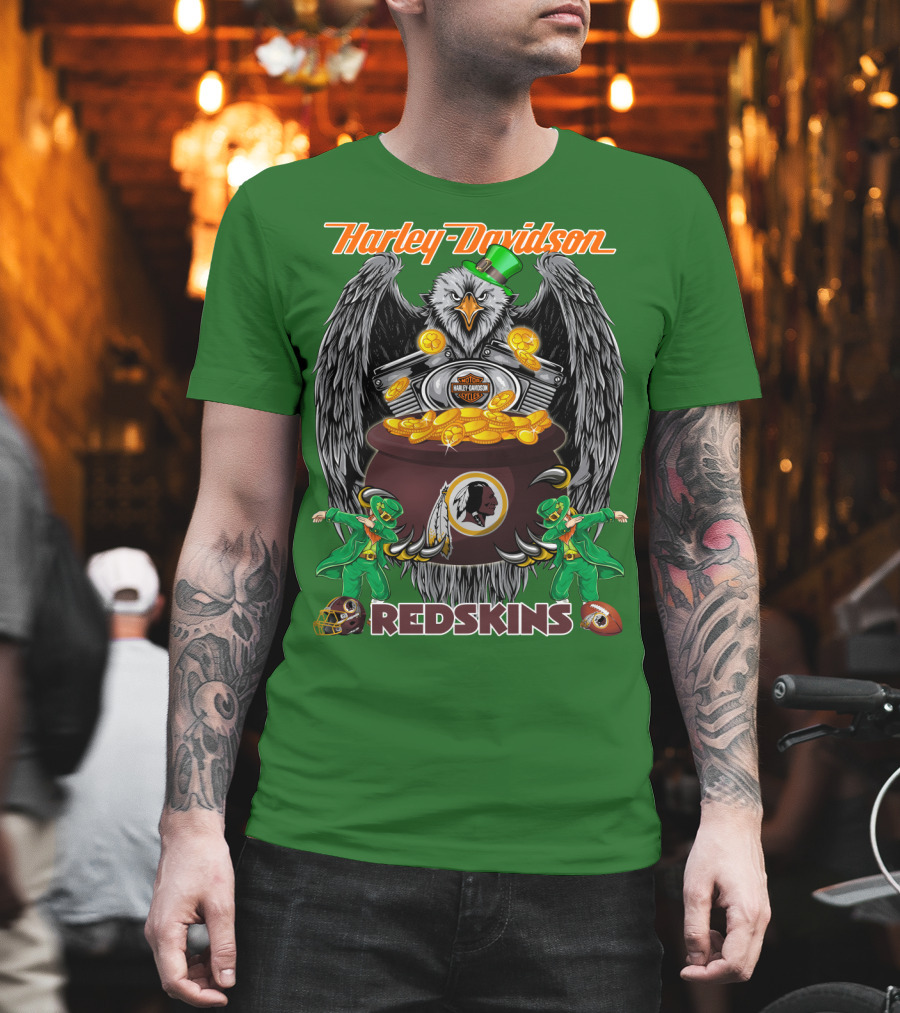 Harley Davidson Redskins Nfl Washington Redskins 46 Eagle Pot Of Gold Leprechauns T-Shirt