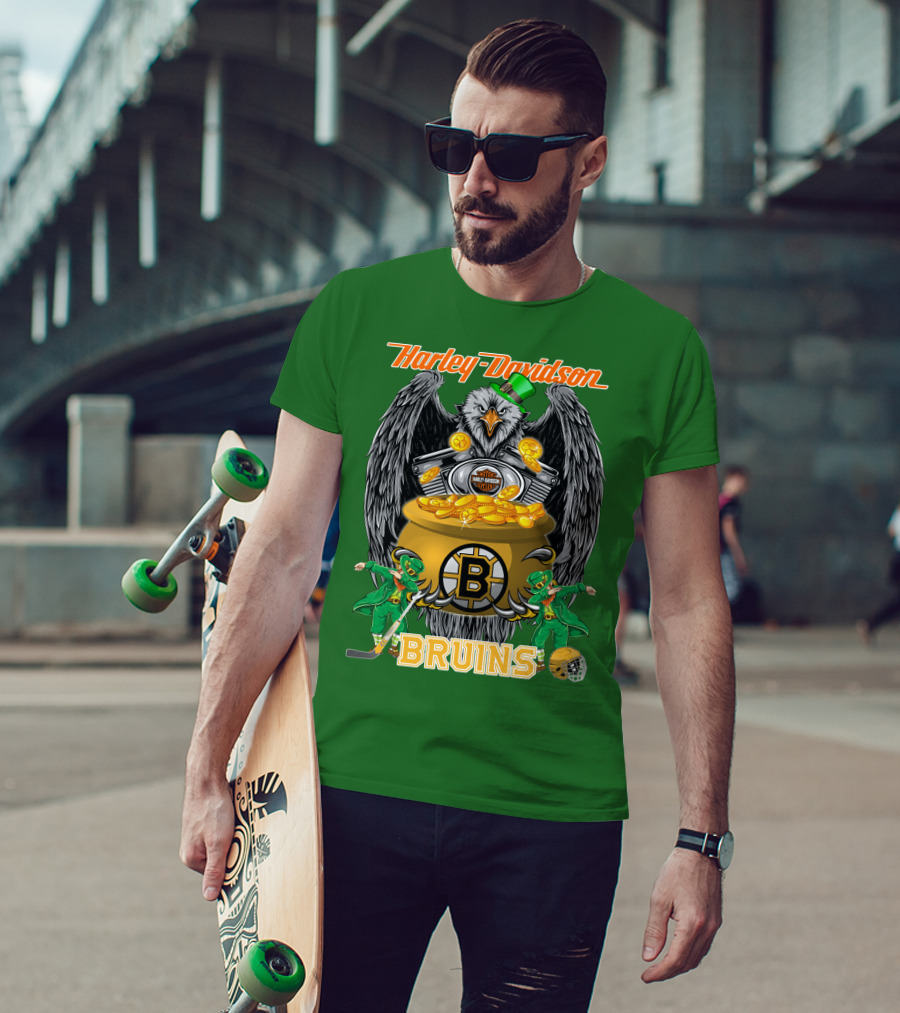 Harley Davidson Bruins St. Patrick's Day Coin Pot Hockey T-Shirt