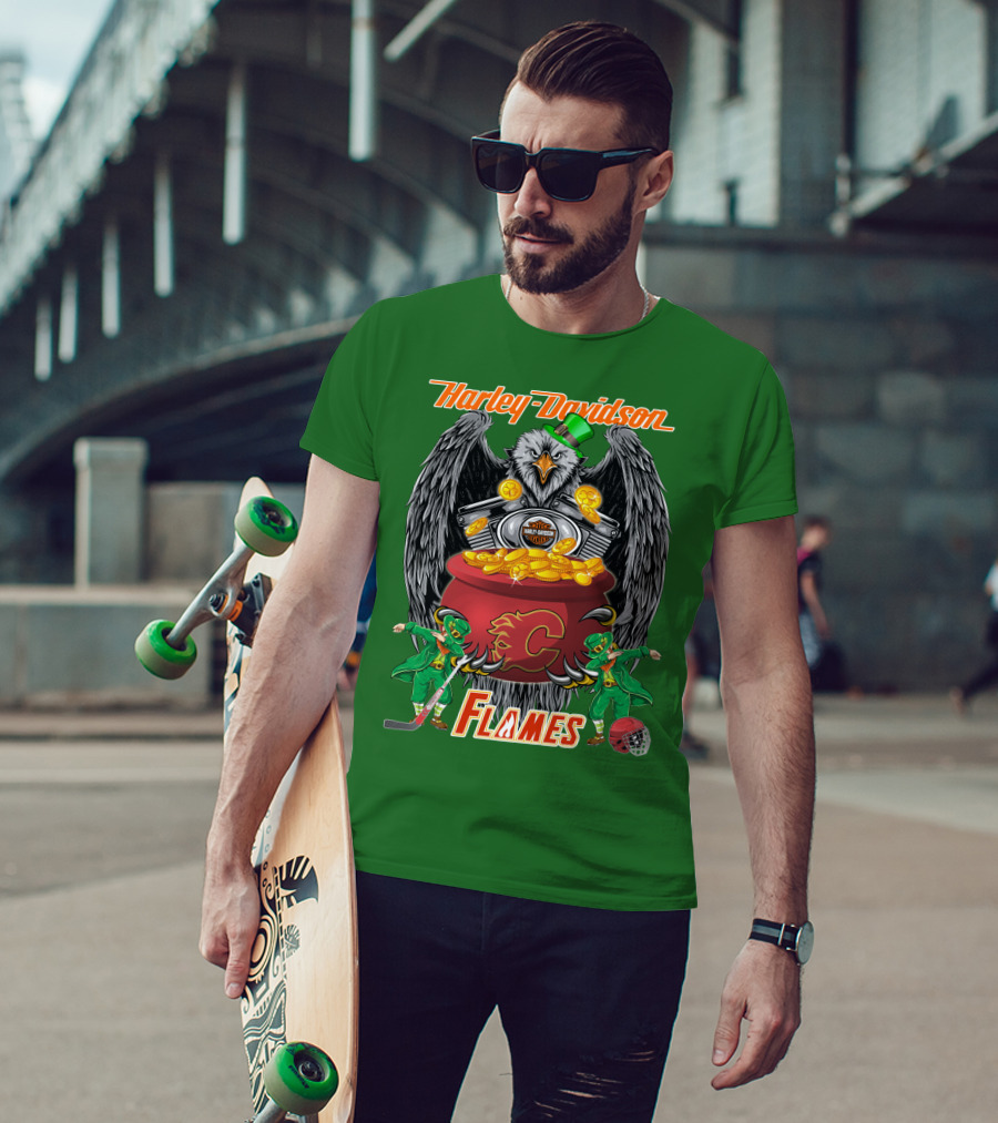 Harley Davidson Nhl Calgary Flames Eagle Pot Of Gold T-Shirt