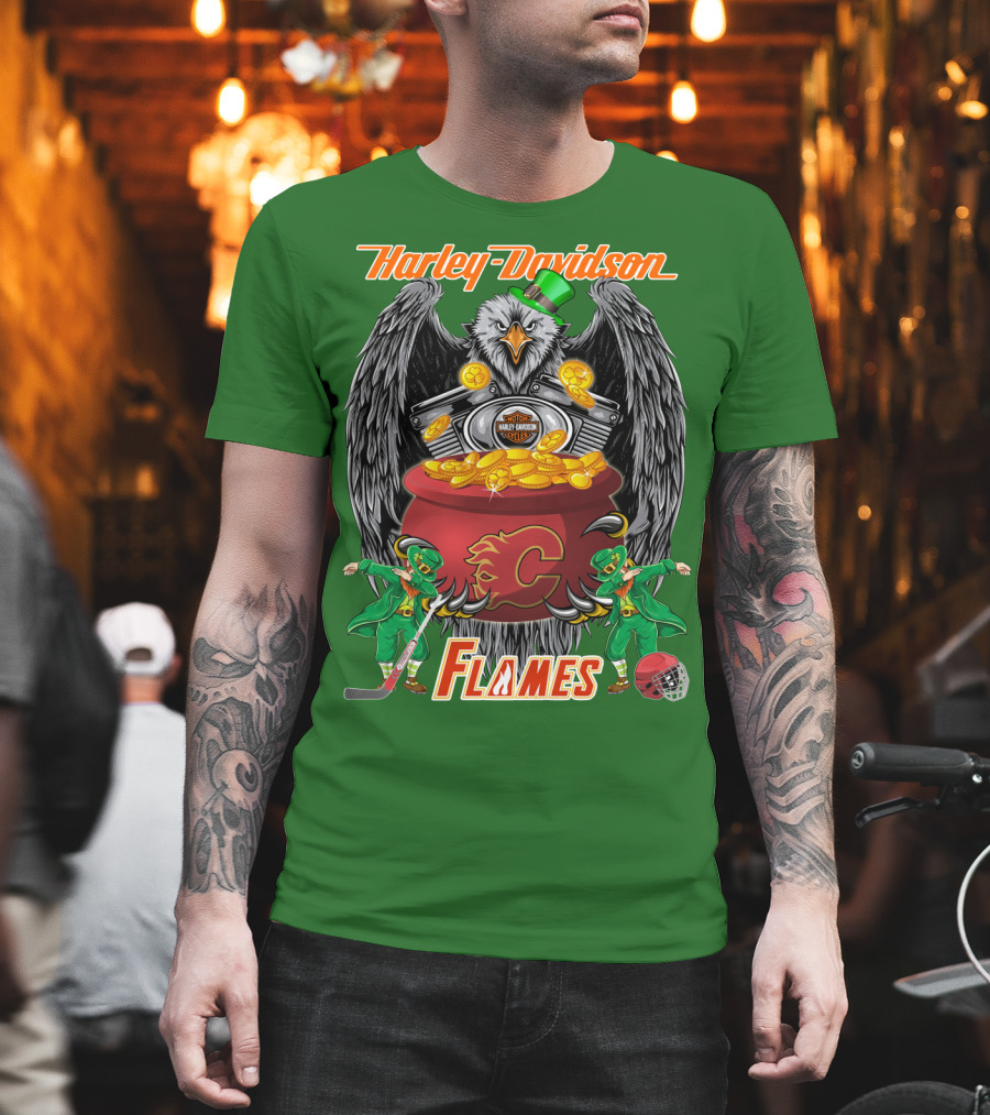Harley Davidson Nhl Calgary Flames Eagle Pot Of Gold T-Shirt
