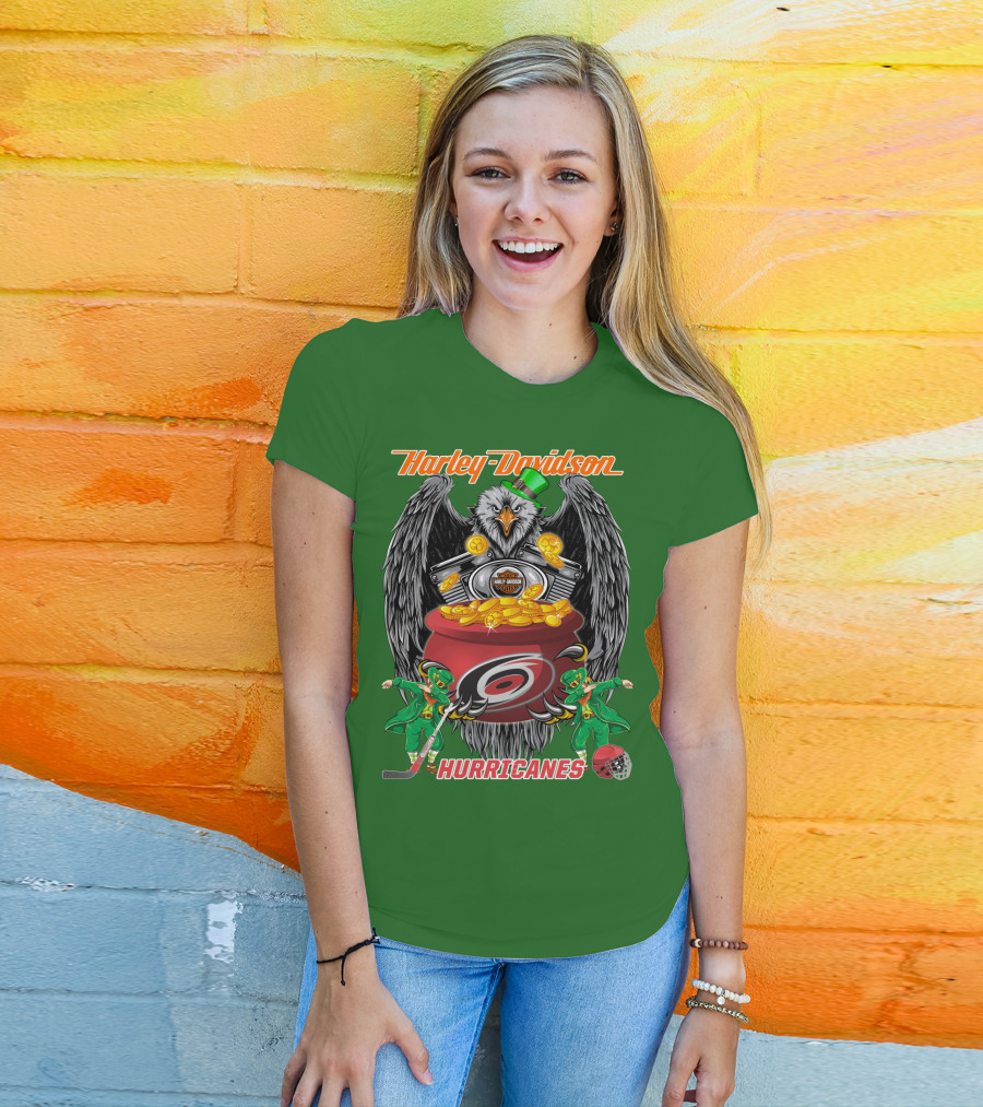 Harley Davidson Hurricanes Nhl Carolina Hockey Luck St. Patrick's Day Eagle T-Shirt