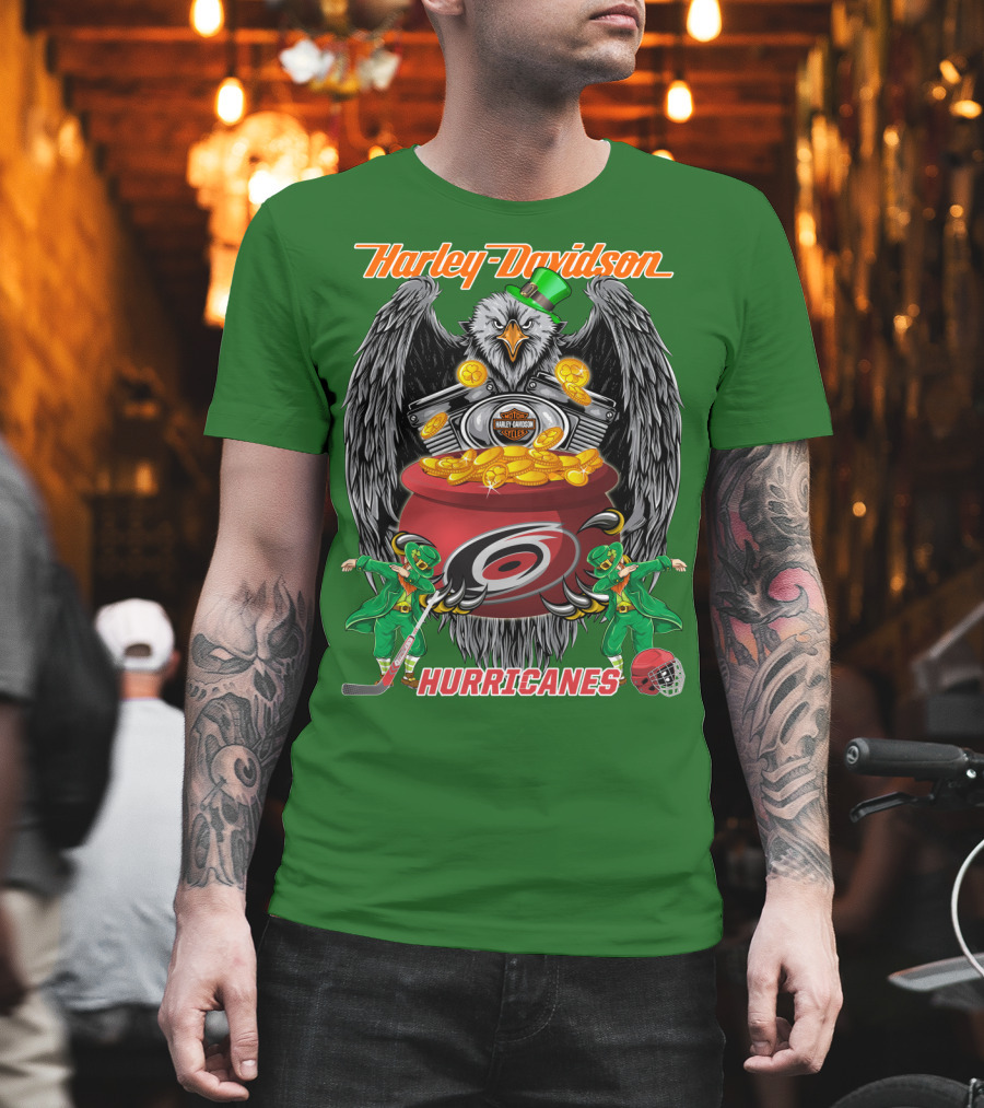 Harley Davidson Hurricanes Nhl Carolina Hockey Luck St. Patrick's Day Eagle T-Shirt