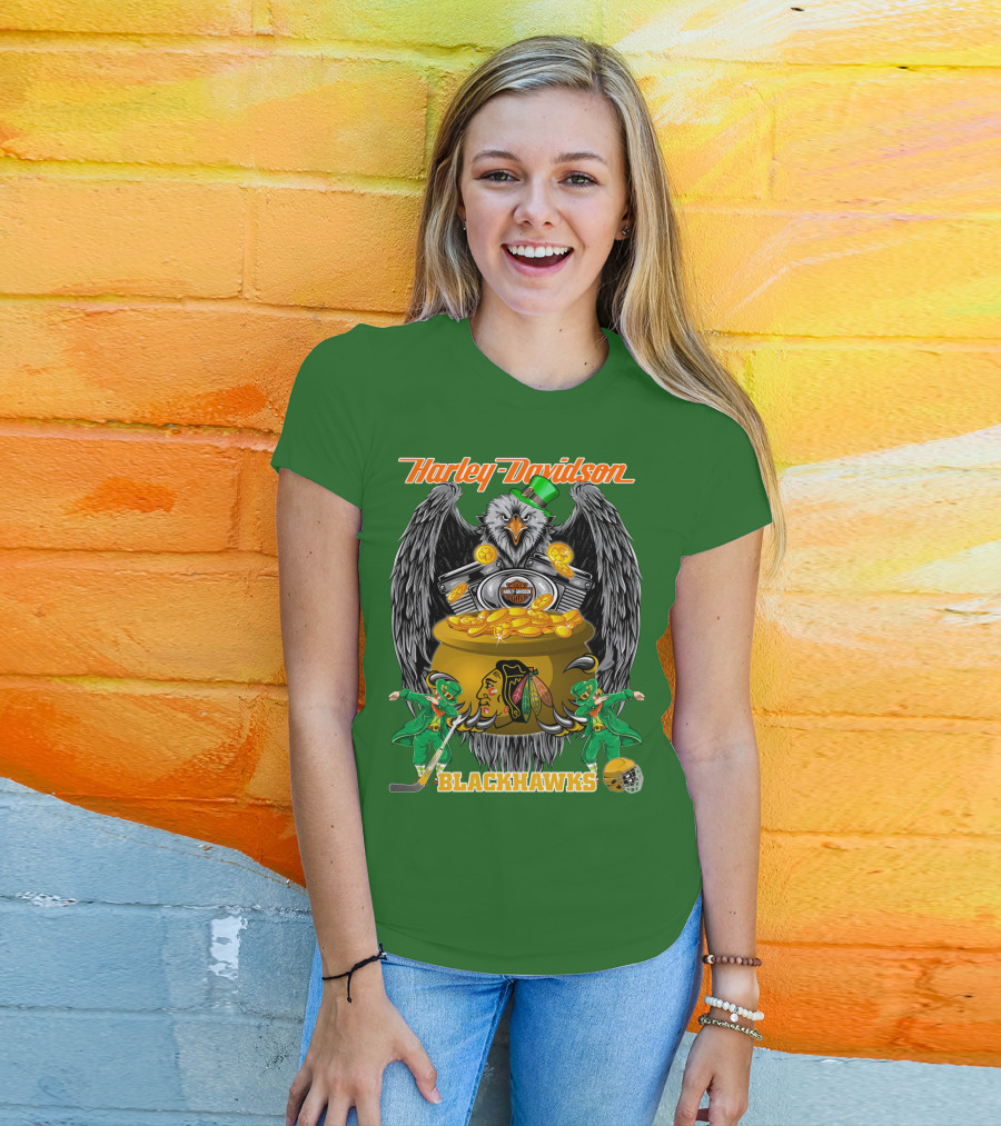 Harley Davidson Nhl Chicago Blackhawks St. Patrick's Day T-Shirt