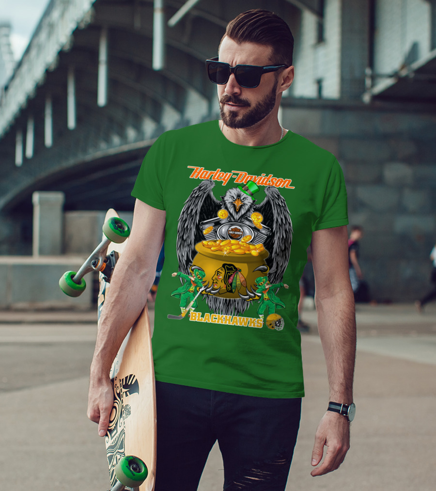Harley Davidson Nhl Chicago Blackhawks St. Patrick's Day T-Shirt