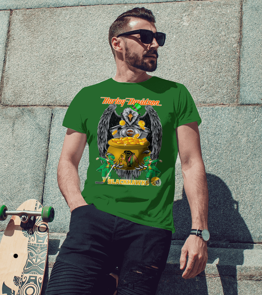 Harley Davidson Nhl Chicago Blackhawks St. Patrick's Day T-Shirt