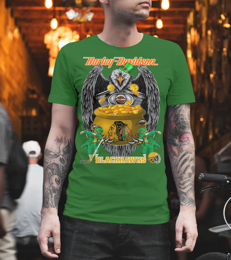 Harley Davidson Nhl Chicago Blackhawks St. Patrick's Day T-Shirt