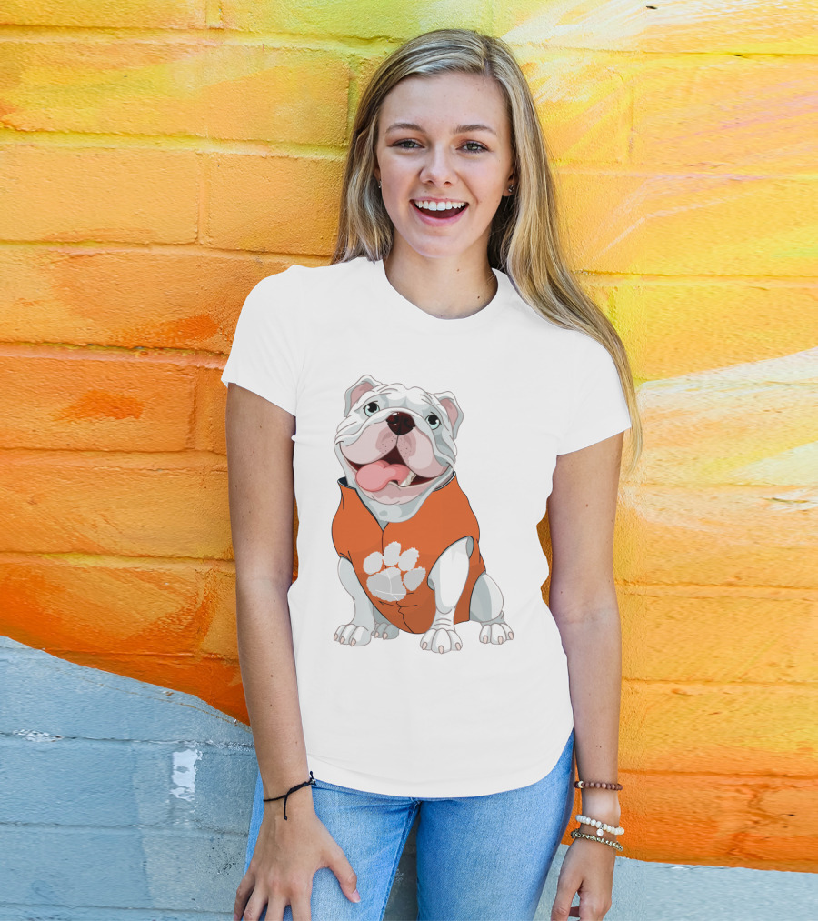 Clemson Tigers Bulldog In Orange Paw T-Shirt