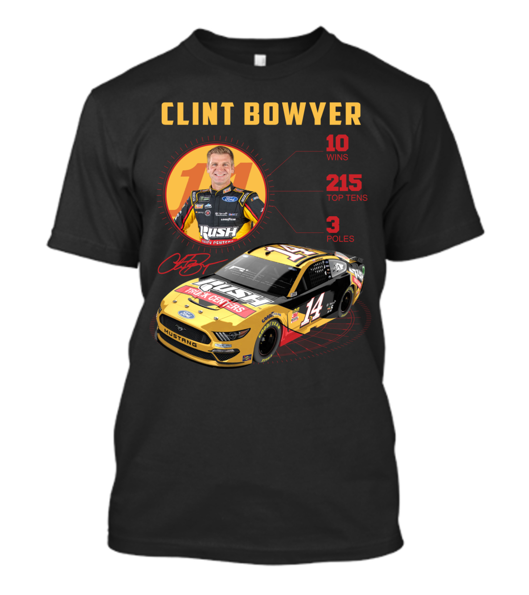 Clint Bowyer 14 Ford Mustang Racing Stats 10 Wins 215 Top Tens 3 Poles T-Shirt