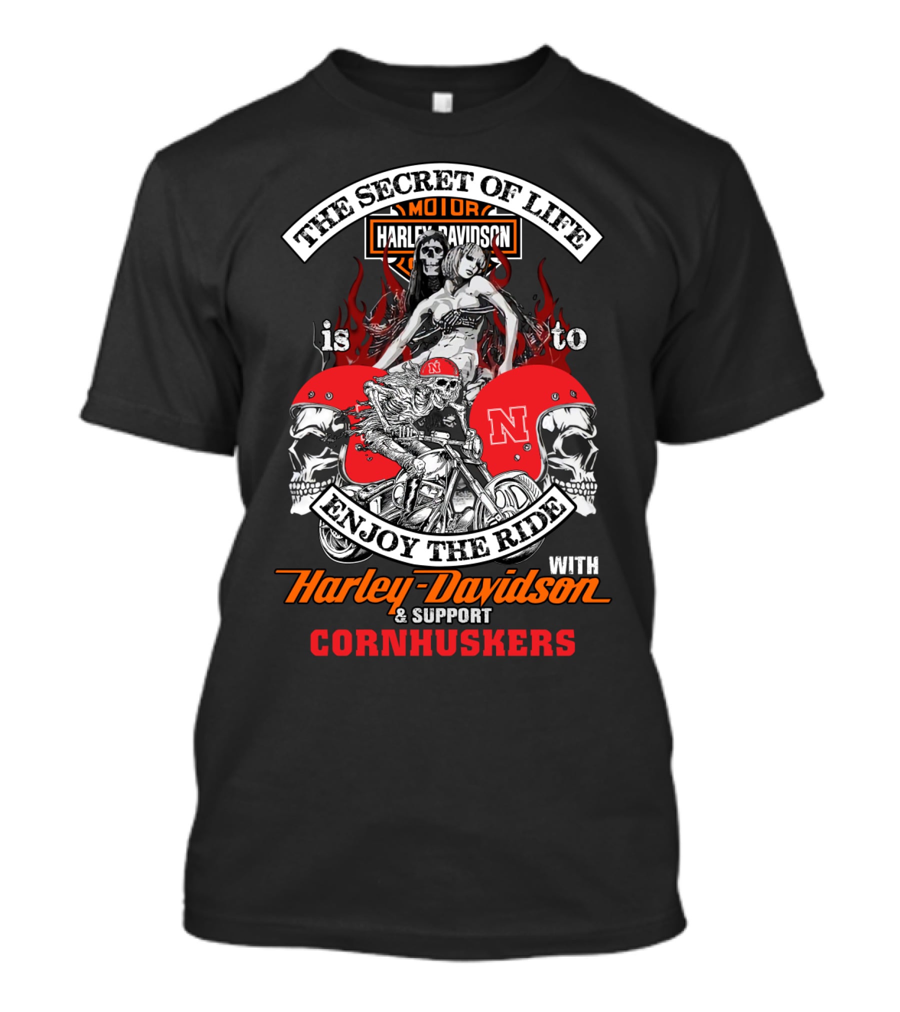 The Secret Of Life Enjoy The Ride Harley Davidson Support Cornhuskers T-Shirt