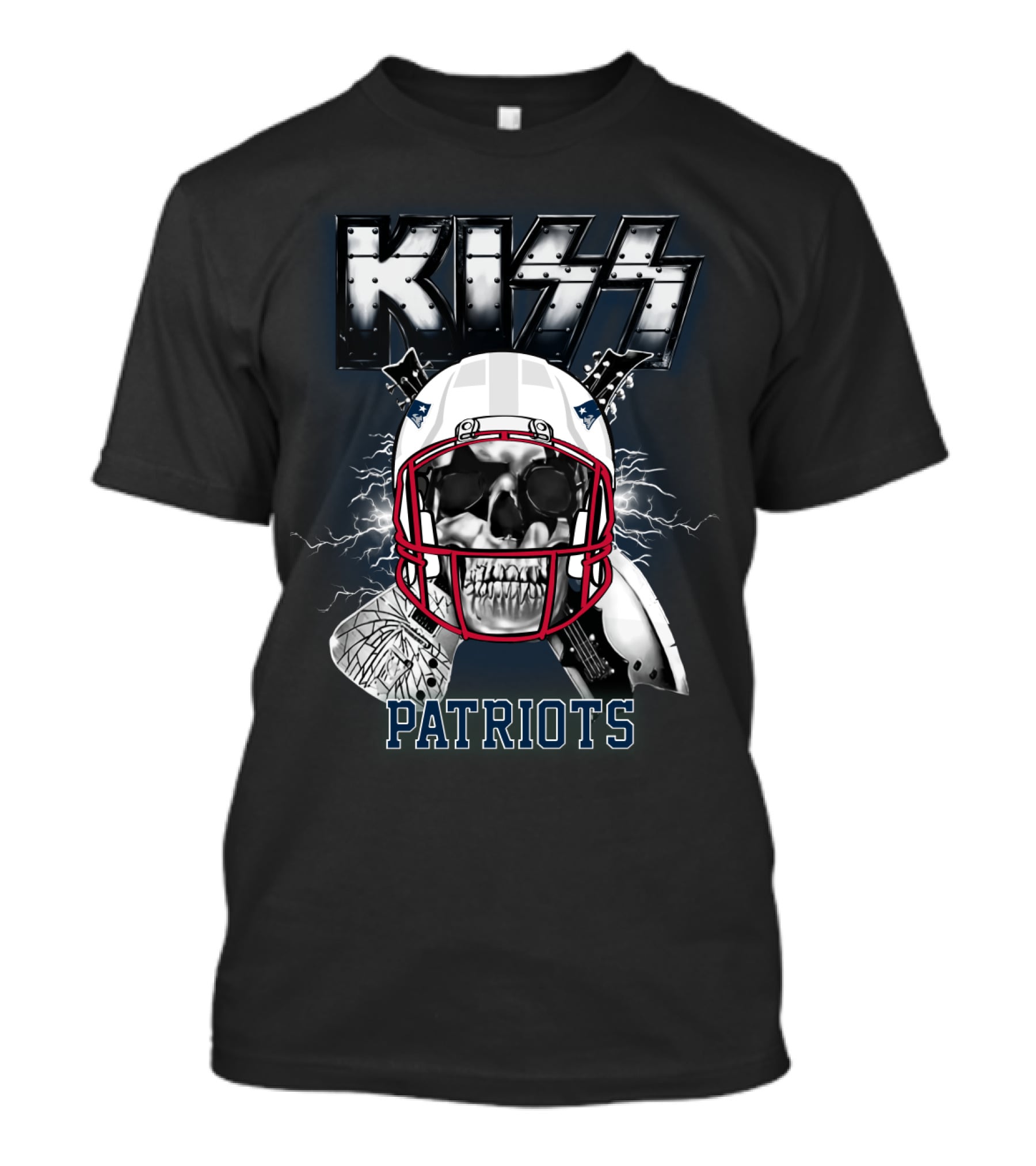 Kiss Patriots Skull Football Helmet Lightning T-Shirt