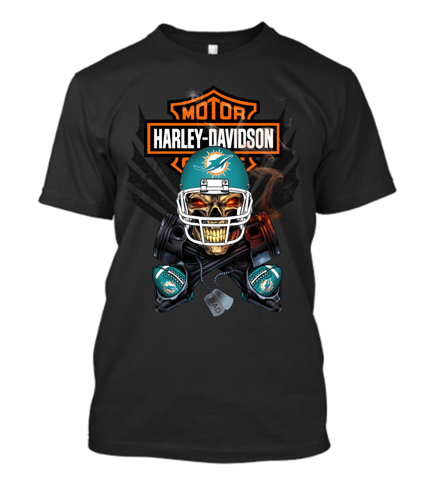 Harley Davidson Motor Miami Dolphins Skull Helmet Nfl T-Shirt
