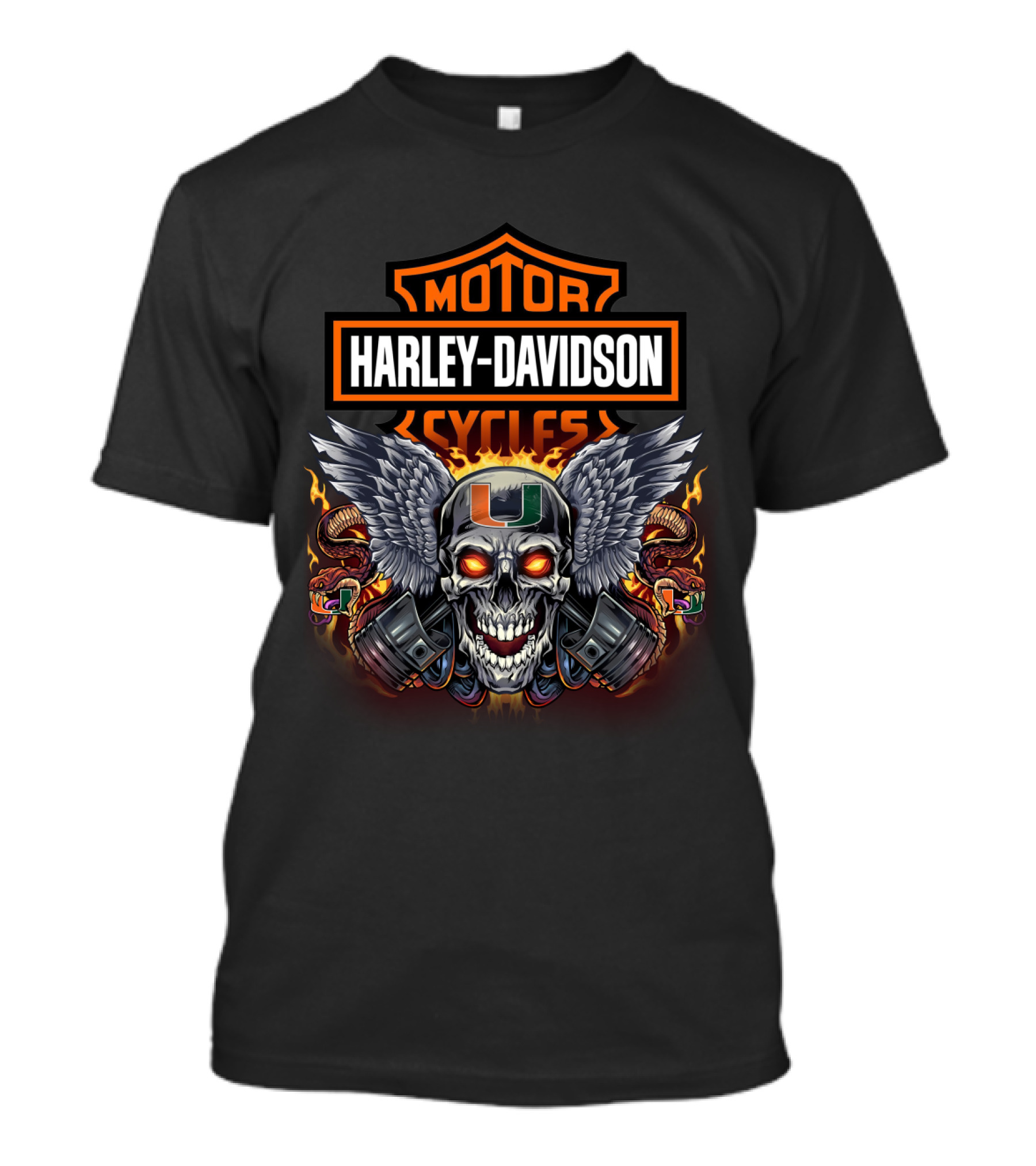 Harley Davidson Motor Cycles Miami Hurricanes Skull Wings T-Shirt