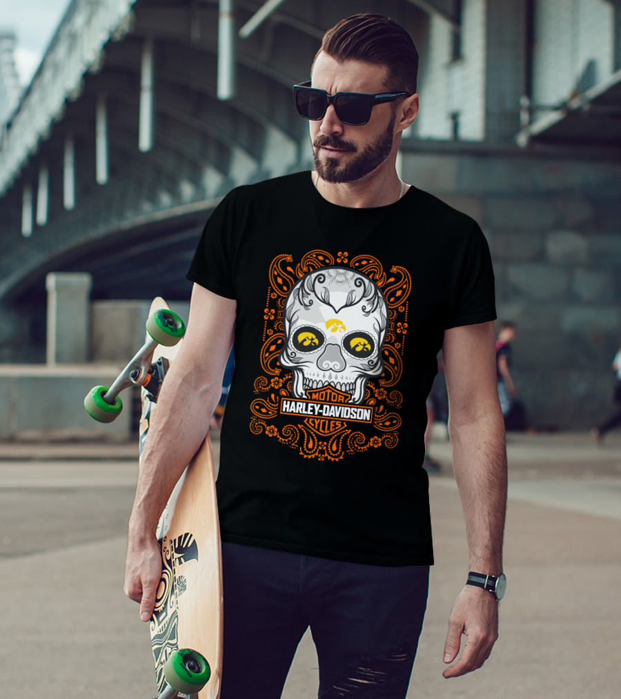 Harley Davidson Motor Cycles Iowa Hawkeyes Skull T-Shirt