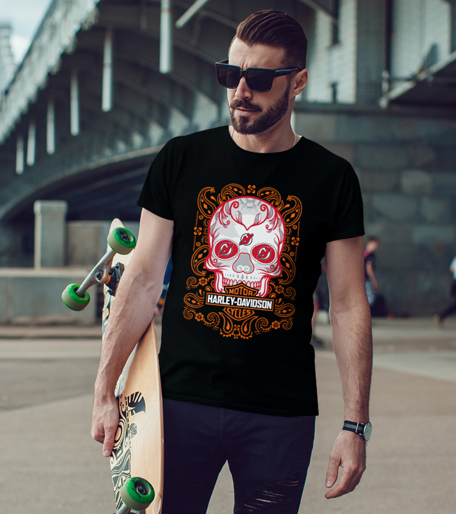 Harley Davidson Motor Cycles Nhl Njd Sugar Skull T-Shirt
