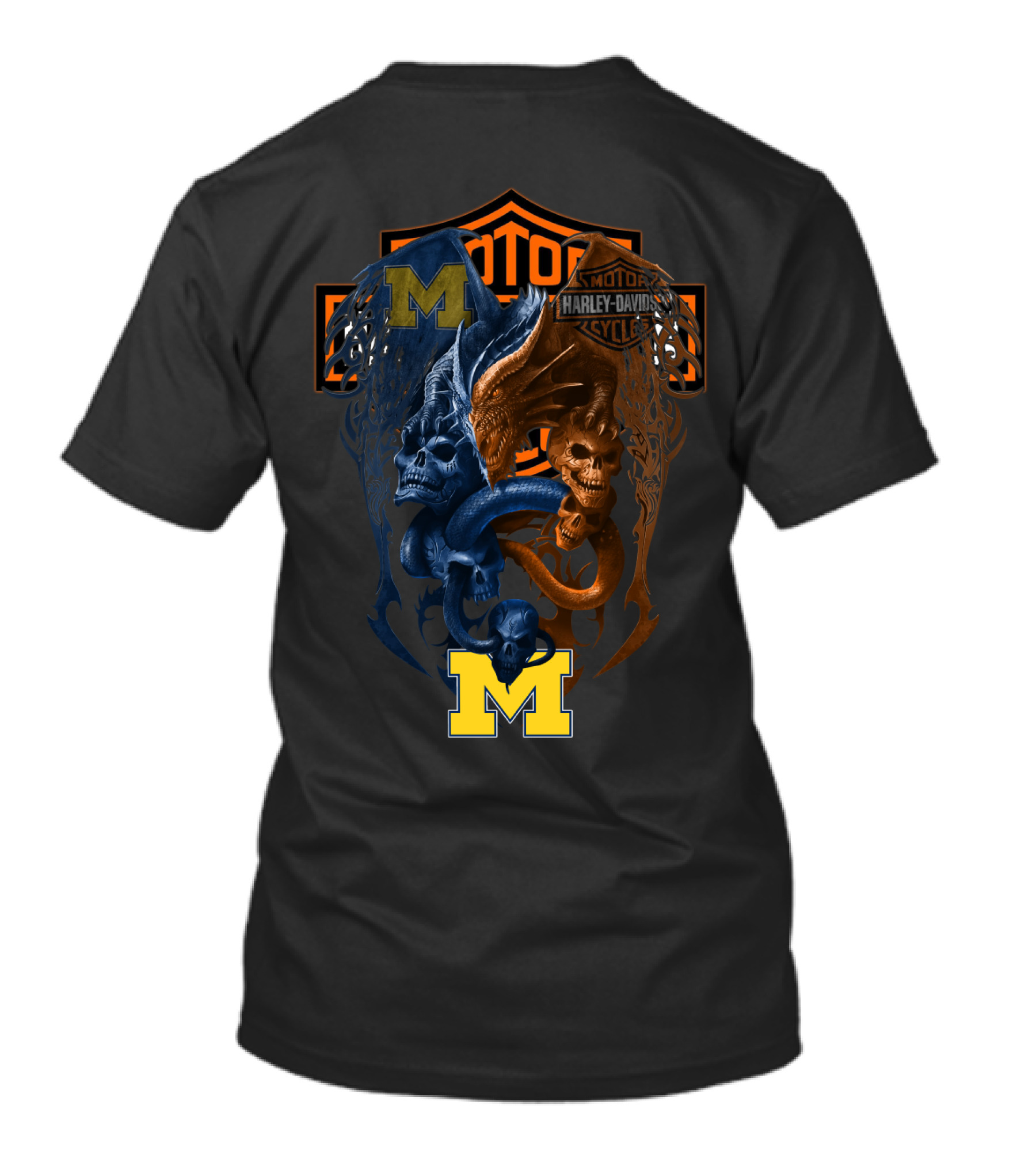 M Michigan Harley Davidson Skull And Dragon Crest T-Shirt