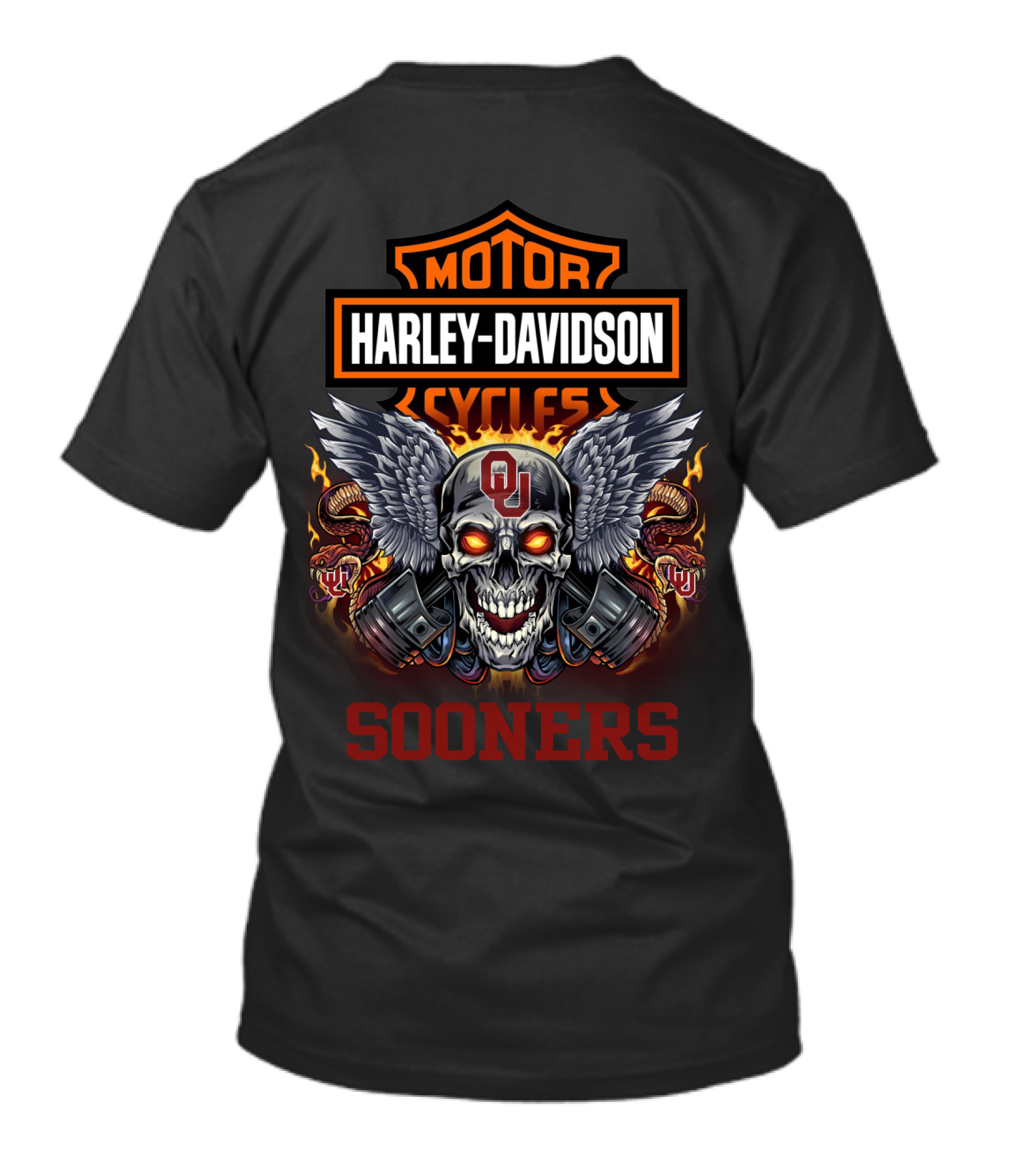 Oklahoma Sooners Harley Davidson Motor Cycles Skull Wings Ou T-Shirt