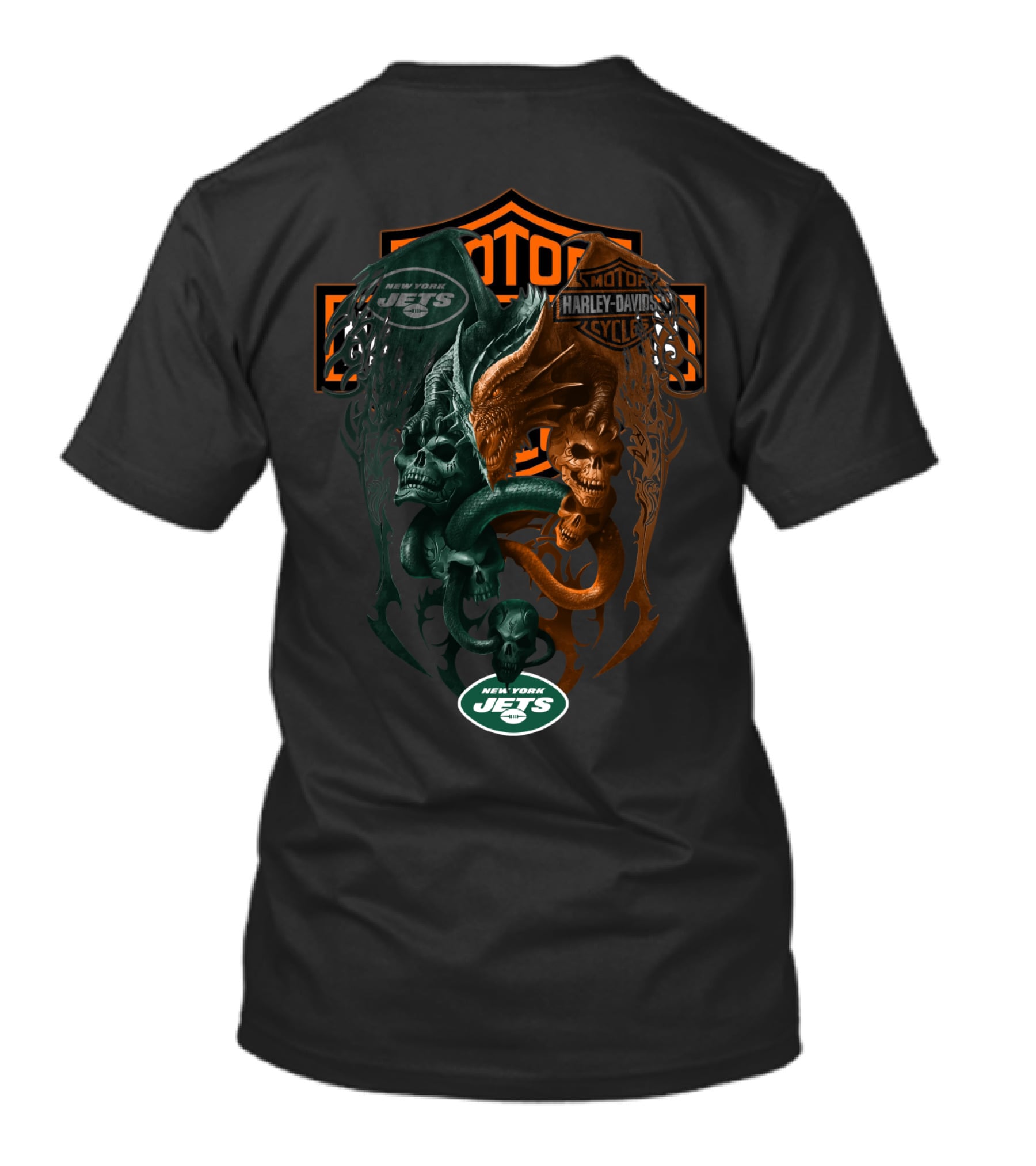 New York Jets Nfl Harley Davidson Skull Serpent T-Shirt