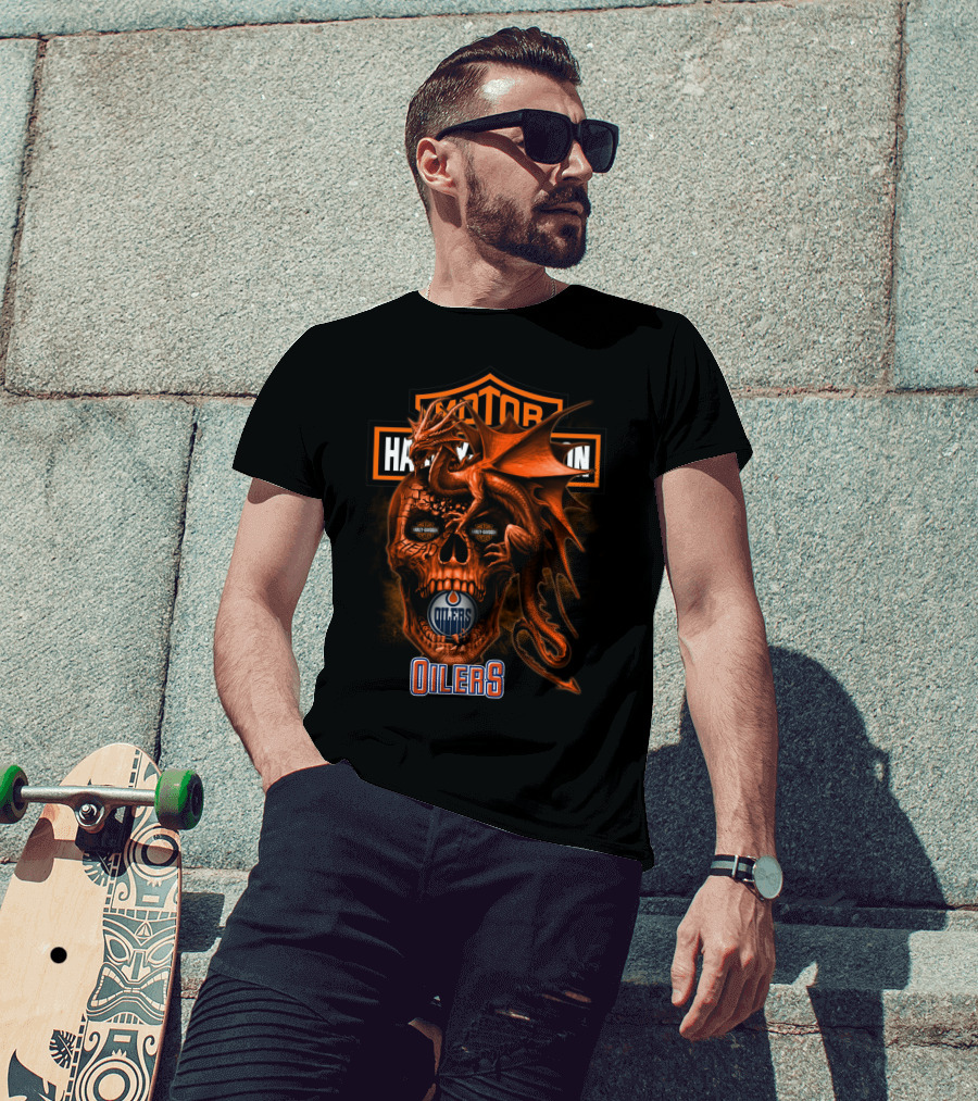 Edmonton Oilers Harley Davidson Skull Dragon T-Shirt