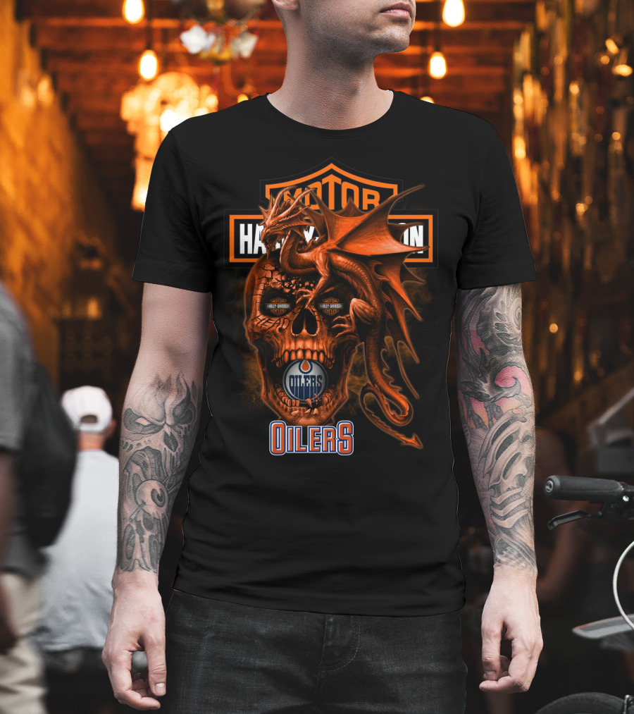 Edmonton Oilers Harley Davidson Skull Dragon T-Shirt