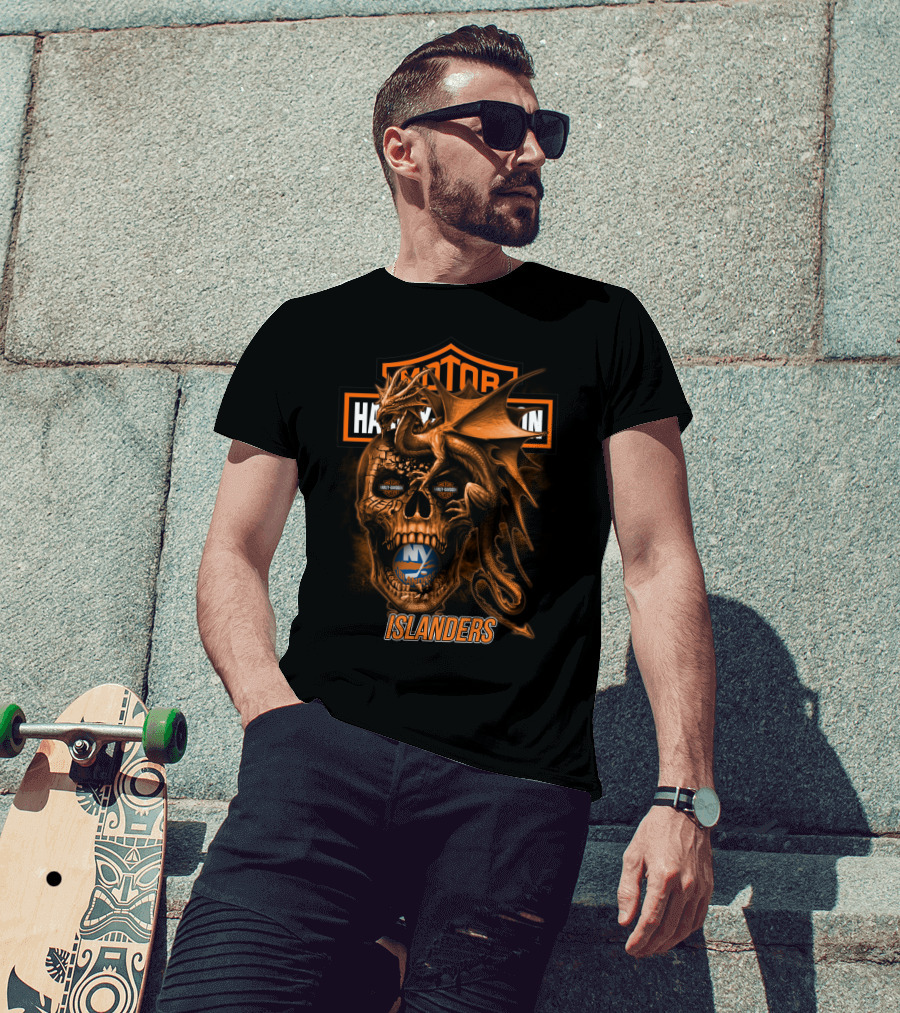Motor Harley Davidson New York Islanders Dragon Skull T-Shirt