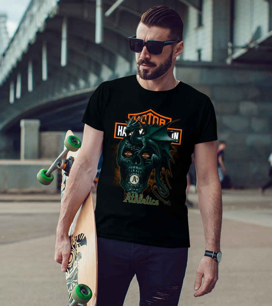 Oakland Athletics Harley Davidson Dragon Skull T-Shirt