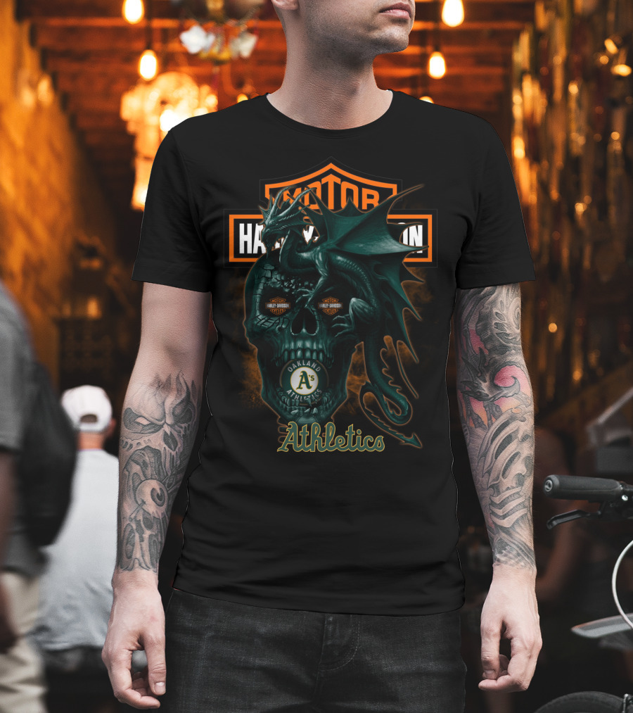 Oakland Athletics Harley Davidson Dragon Skull T-Shirt