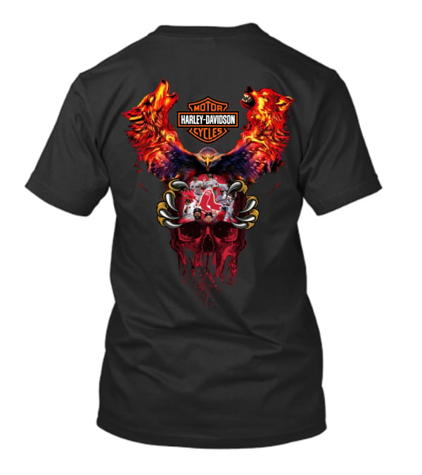 Harley Davidson Motor Cycles Mlb Brs Red Sox Skulls And Wolves T-Shirt