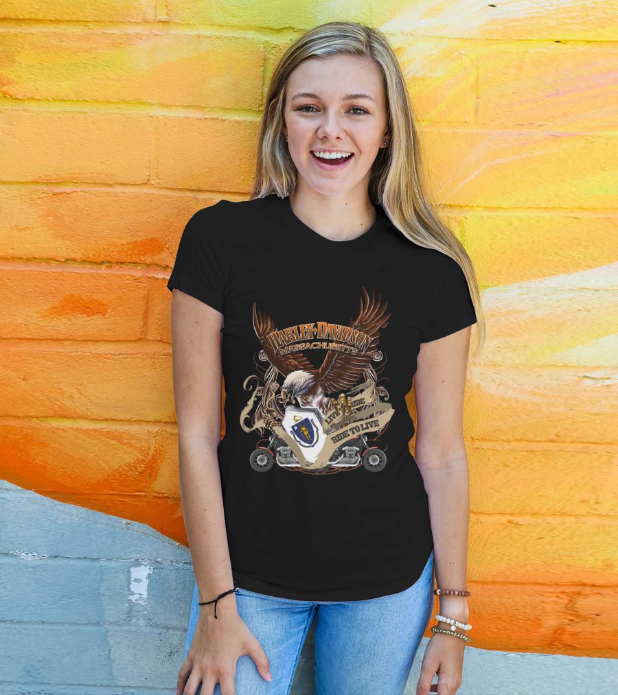 Harley Davidson Massachusetts Live To Ride Eagle And Motorcycle T-Shirt