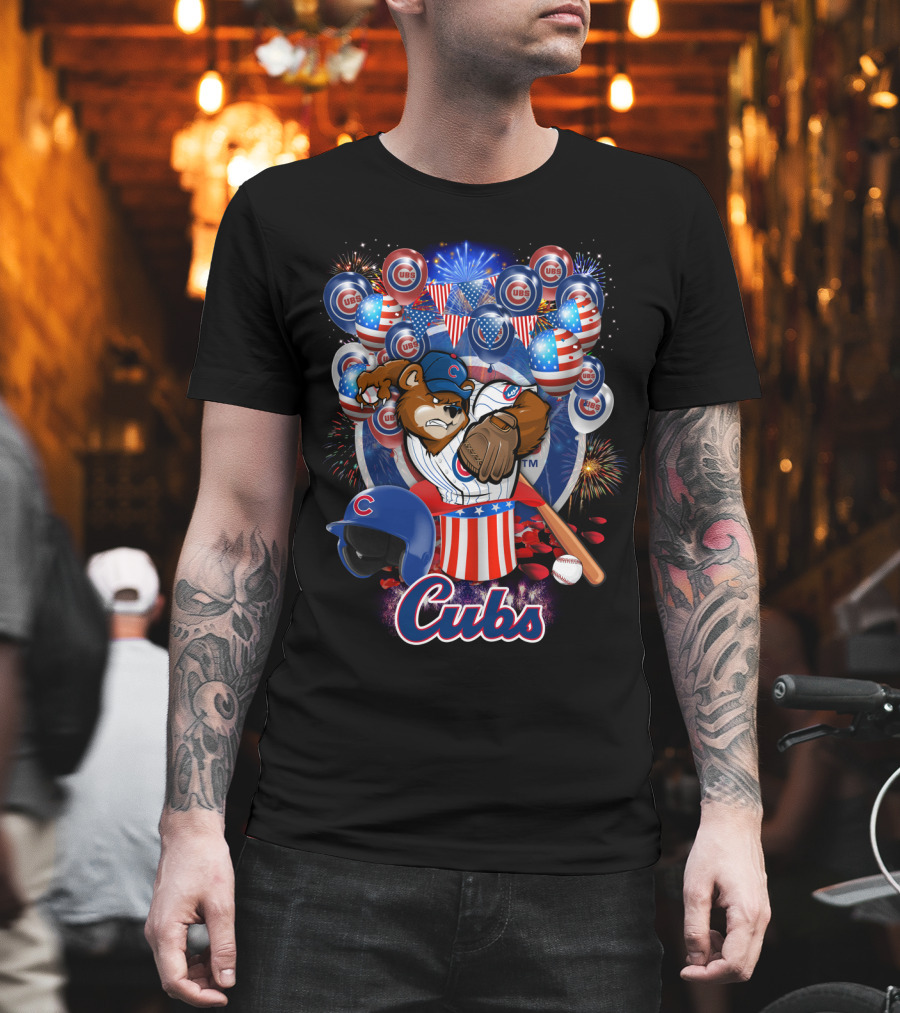 Mlb Chicago Cubs Fireworks Bear And Baseball Celebration T-Shirt