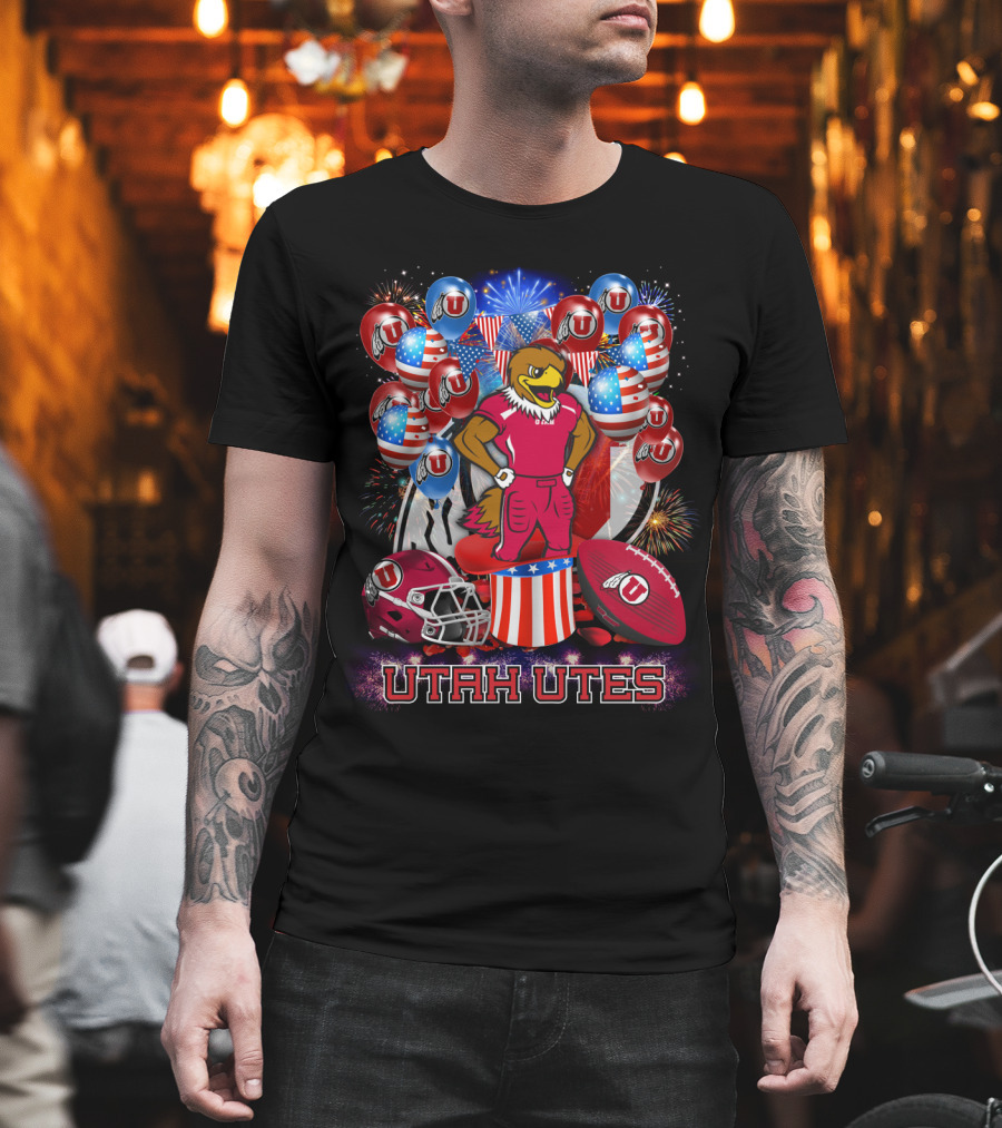 Utah Utes Patriotic Eagle Mascot And Football Helmet T-Shirt